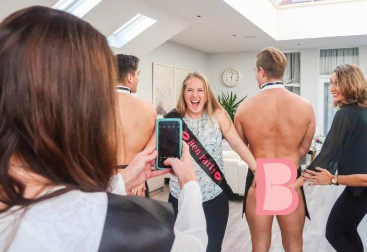Naked Butler Taking Photo with Women at Hen Party