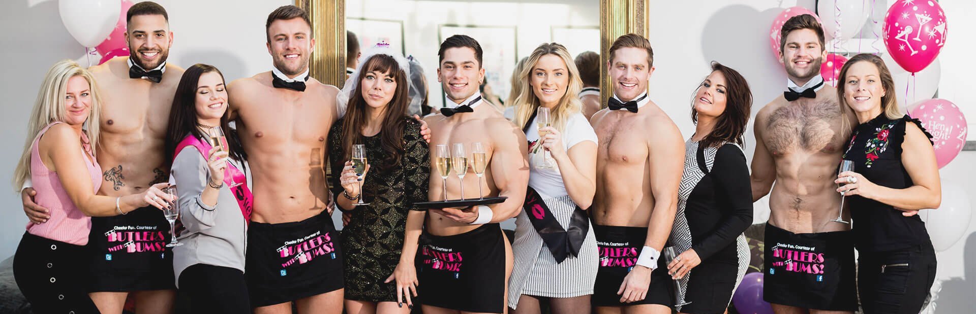 Buff Butlers with hen party guests